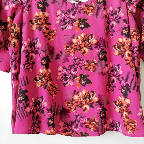 APT.9 Women Pink Cold Shoulder Sleeve Scoop Neck Floral Blouse Top Size XLarge - Picture 3 of 8